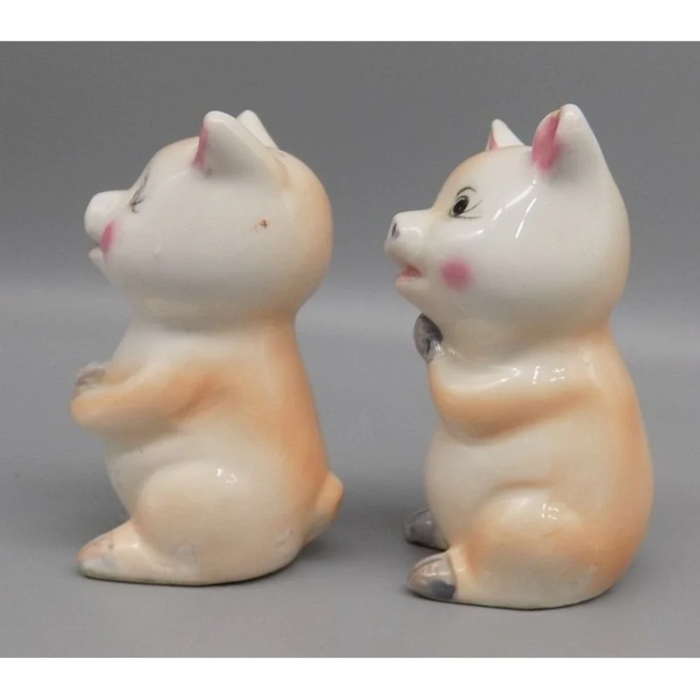 Vintage 50's Pig Salt & Pepper Shakers Japan Ceramic Praying Pig S&P MCM Retro